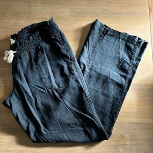 Roxy Oceanside Linen Blend Casual Pants in Black, Drawstring Waist, Sz Large